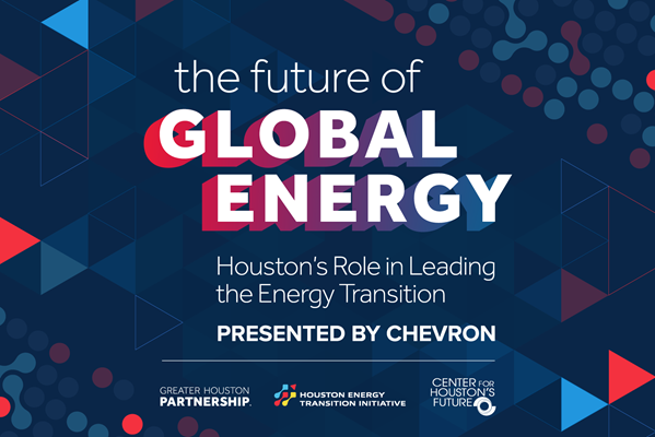 banner with trianges and dots for The Future of Global Energy event