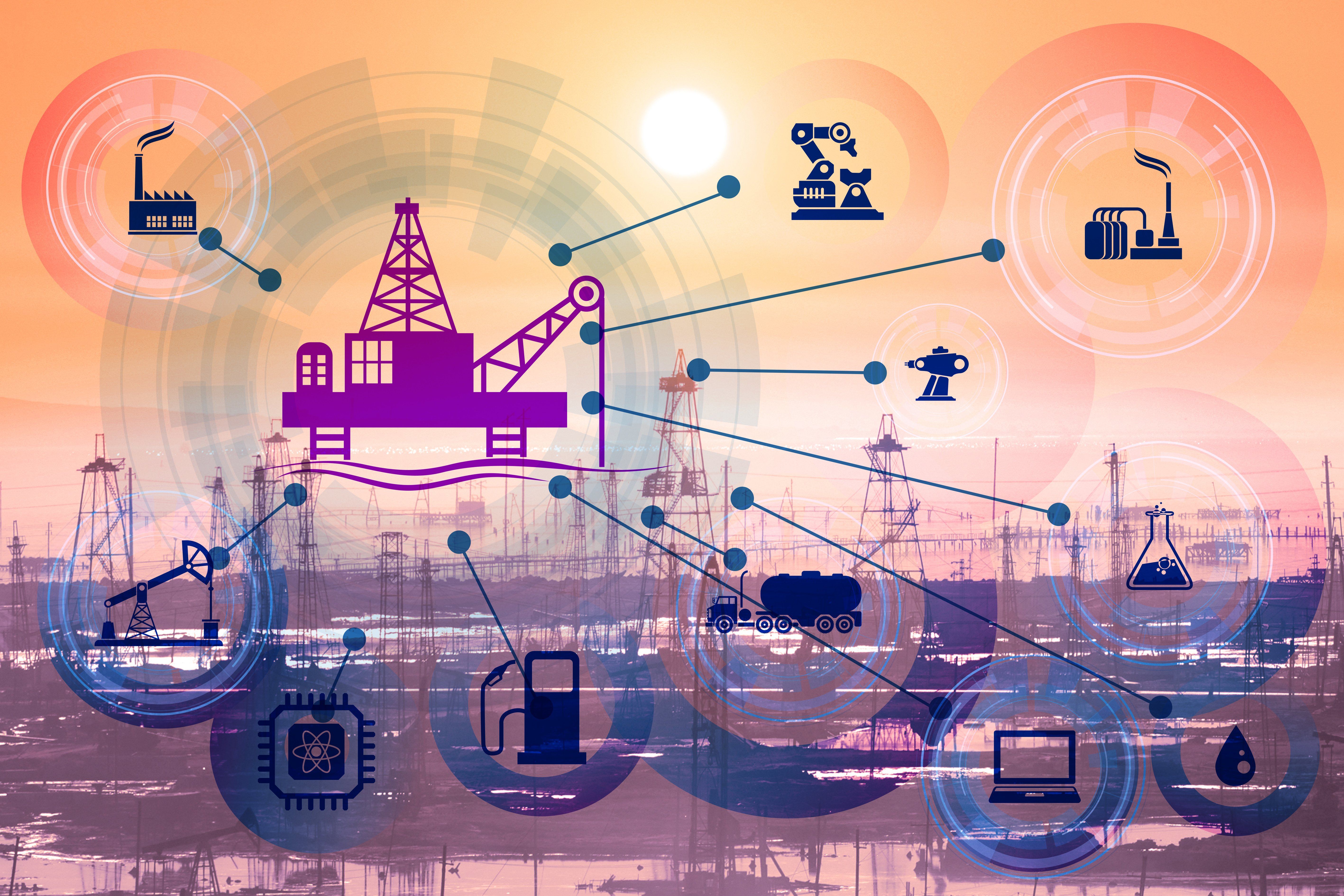 multiple icons representing roles needed to run an oil rig 